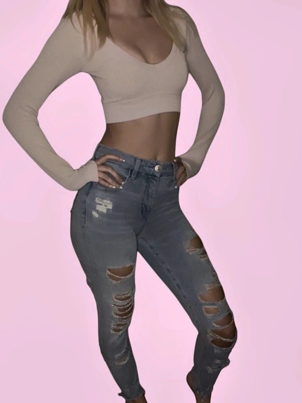 American Eagle Outfitters AE High-Waisted Ripped Jegging Skinny Jeans in Blue
